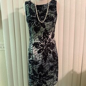 Connected Apparel Black and White Patterned Midi Dress